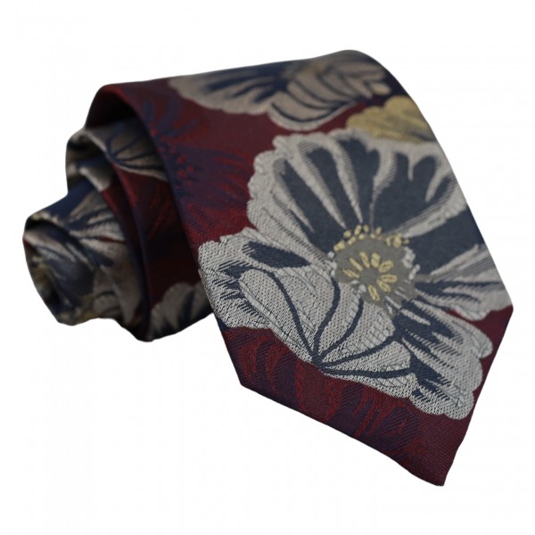 Μεταξωτή Γραβάτα Μπορντό/Γκρι Floral 8εκ. Γραβάτες Μεταξωτή Γραβάτα Μπορντό/Γκρι Floral 8εκ. Γραβάτες