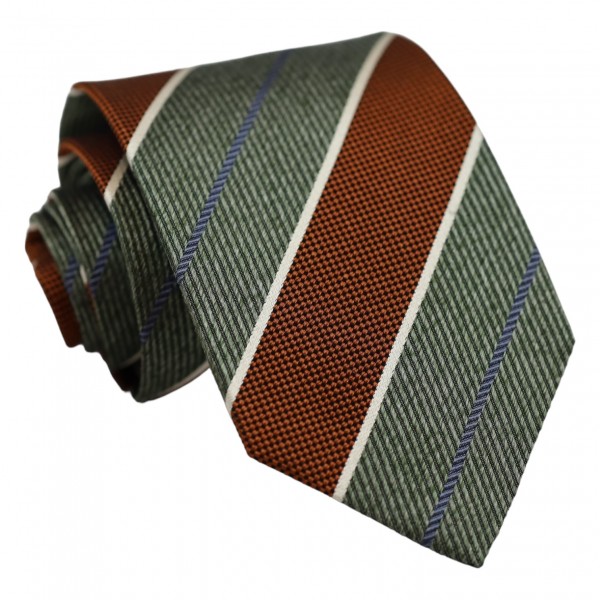 Μεταξωτή Γραβάτα Ταμπά/Olive Color Ριγέ 8εκ. Γραβάτες Μεταξωτή Γραβάτα Ταμπά/Olive Color Ριγέ 8εκ. Γραβάτες