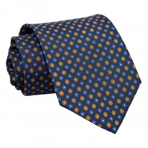 Μεταξωτή Γραβάτα Navy/Orange Color Printed 8εκ.