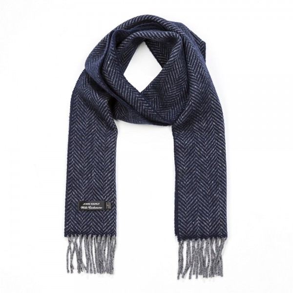Μερινό/Κασμίρ Κασκόλ Grey & Navy Herringbone Κασκόλ