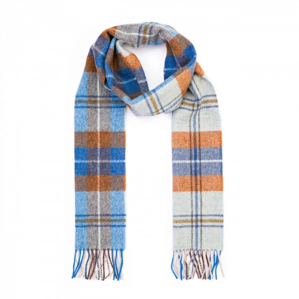 Μάλλινο Κασκόλ Long Blue Grey Rust Plaid Κασκόλ