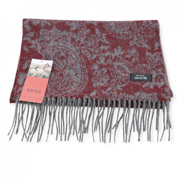 Κασκόλ από Μαλλί Μογγολίας Bordeaux/Grey Paisley Κασκόλ